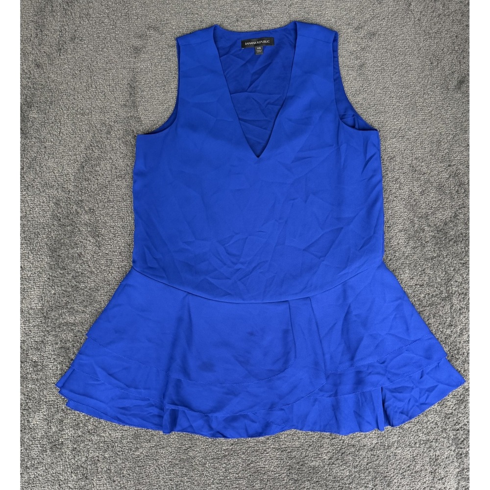 Banana Republic Royal Blue V-Neck Ruffle Tiered Hem Sleeveless Top XS